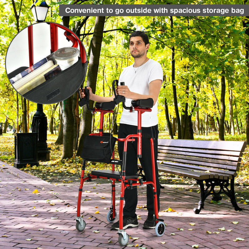 Silver Folding Rollator Walker with Brakes, Flip-Up Seat, and Bag - Multifunctional