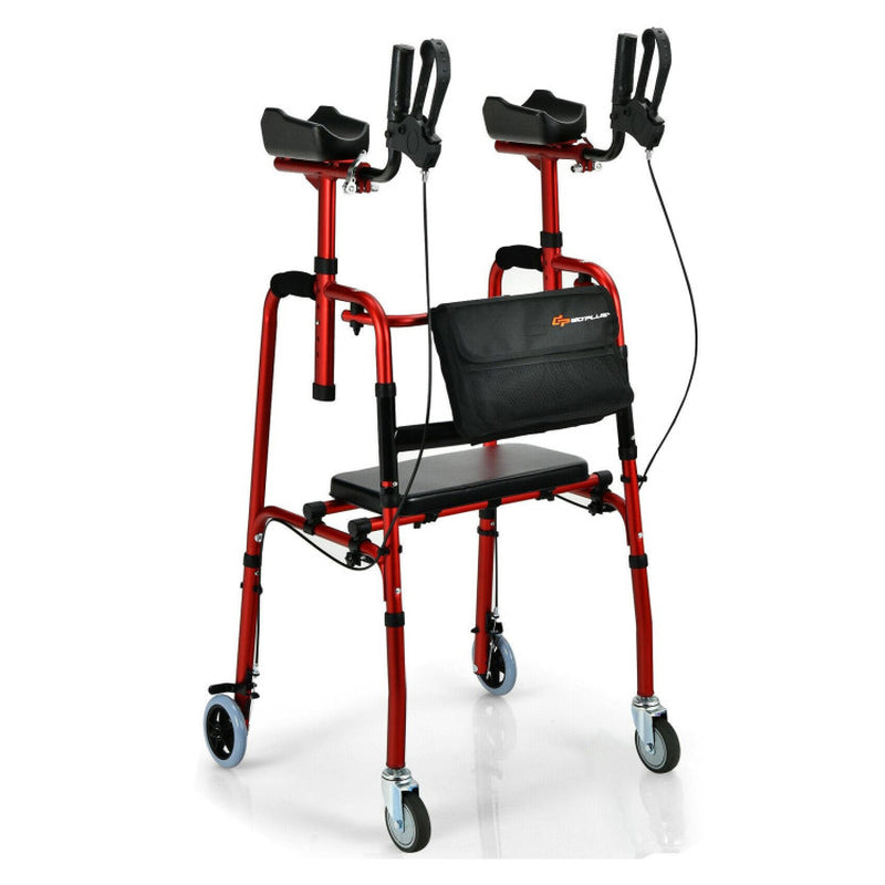 Silver Folding Rollator Walker with Brakes, Flip-Up Seat, and Bag - Multifunctional